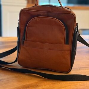 Wilsons Leather Brown and Black Messenger Bag with Polished Finish